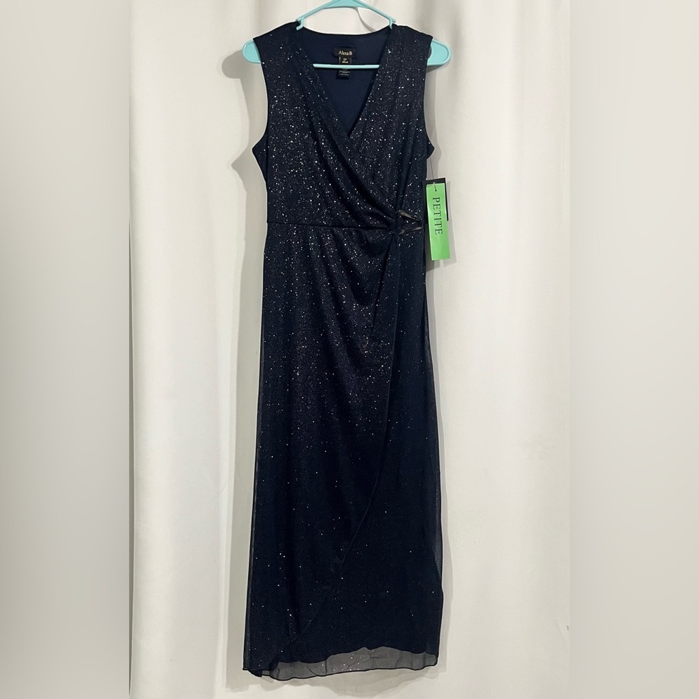 Alexa B Navy sparkle glitter Sleeveless formal prom  maxi dress size 6P NWT